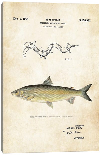 Whitefish Fishing Lure Canvas Art Print - Patent77