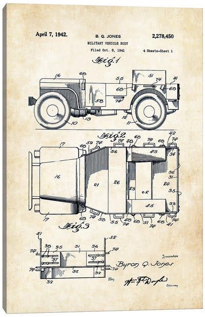 Willys Jeep  Canvas Art Print - Automobile Blueprints