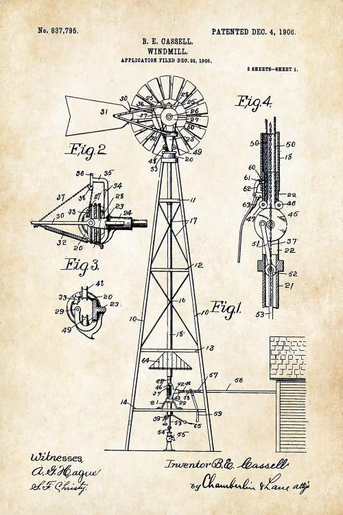 Windmill (1906) by Patent77 wall art