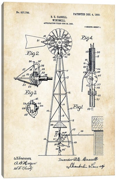 Windmill (1906) Canvas Art Print - Engineering & Machinery Blueprints