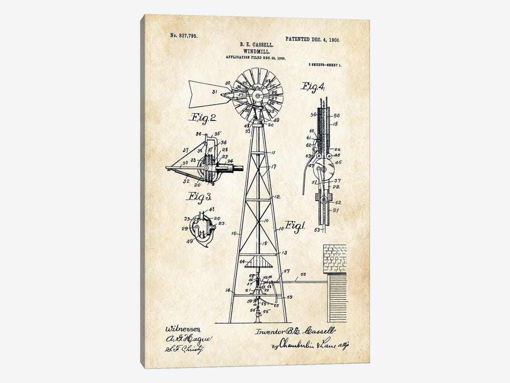 Windmill (1906) by Patent77 1-piece Canvas Print