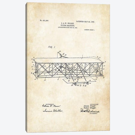 Wright Brothers Airplane Canvas Print #PTN296} by Patent77 Art Print