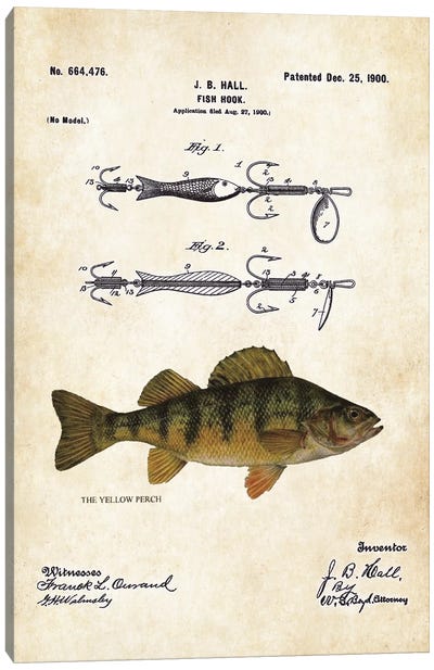 Yellow Perch Fishing Lure Canvas Art Print - Patent77