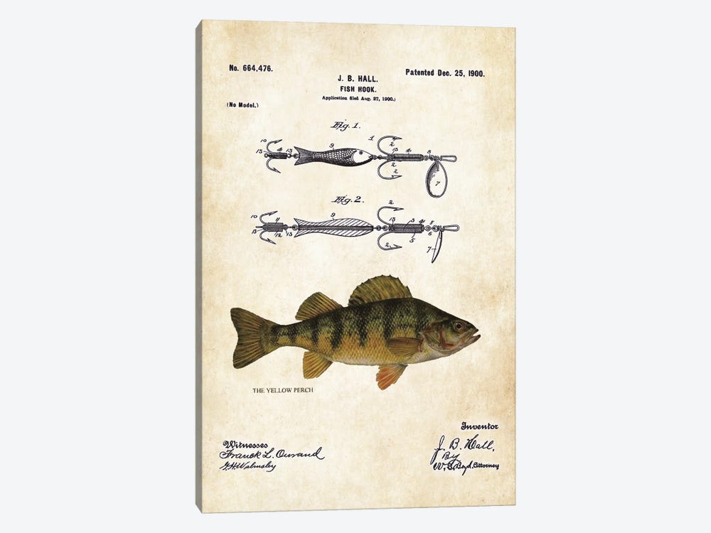 Yellow Perch Fishing Lure by Patent77 1-piece Canvas Artwork