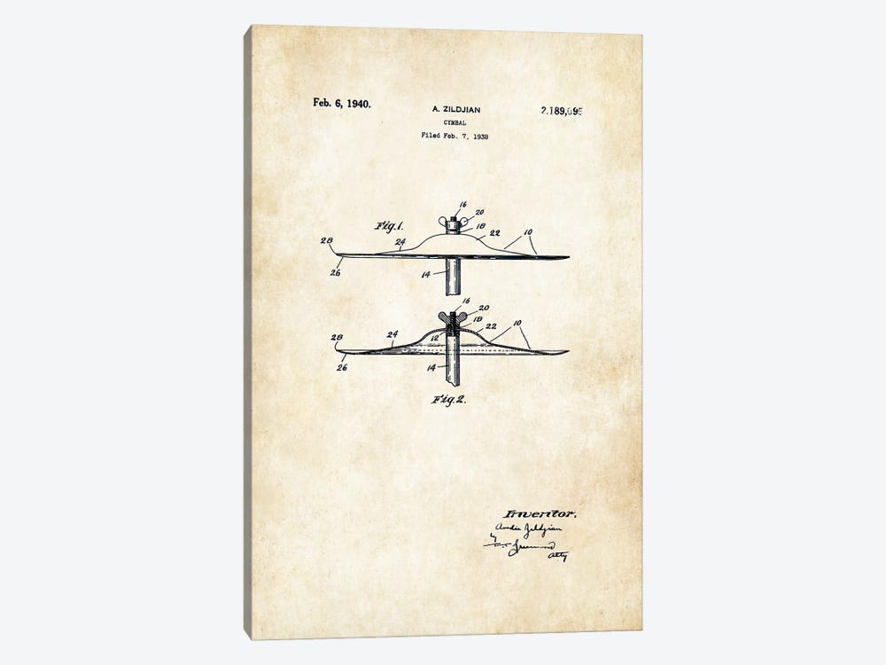 Zildjian Cymbal  by Patent77 1-piece Canvas Art Print