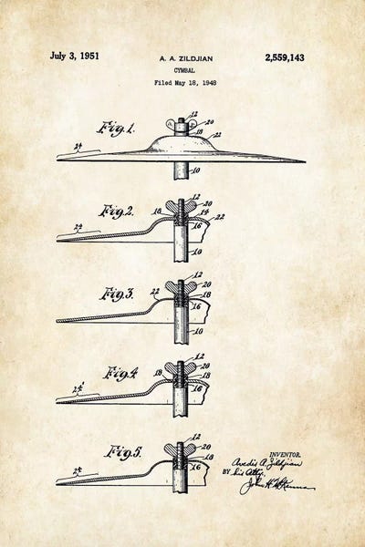 Zildjian Cymbal  by Patent77 metal wall art