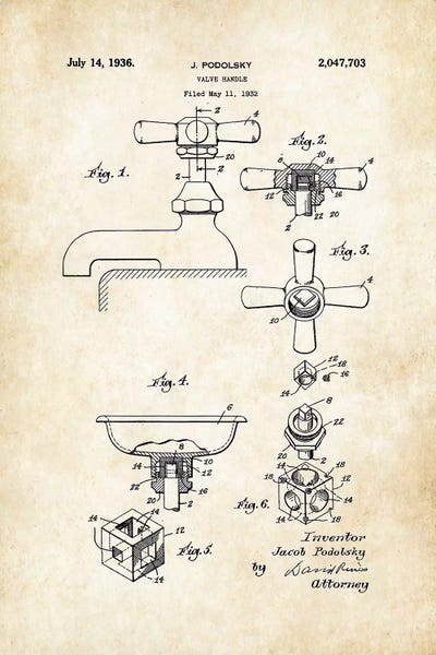 Bathroom Faucet (1936) by Patent77 metal wall art
