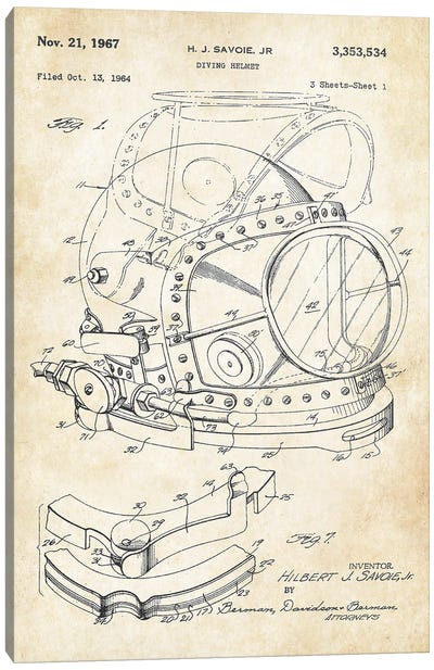 Diving Helmet Canvas Art Print - Patent77