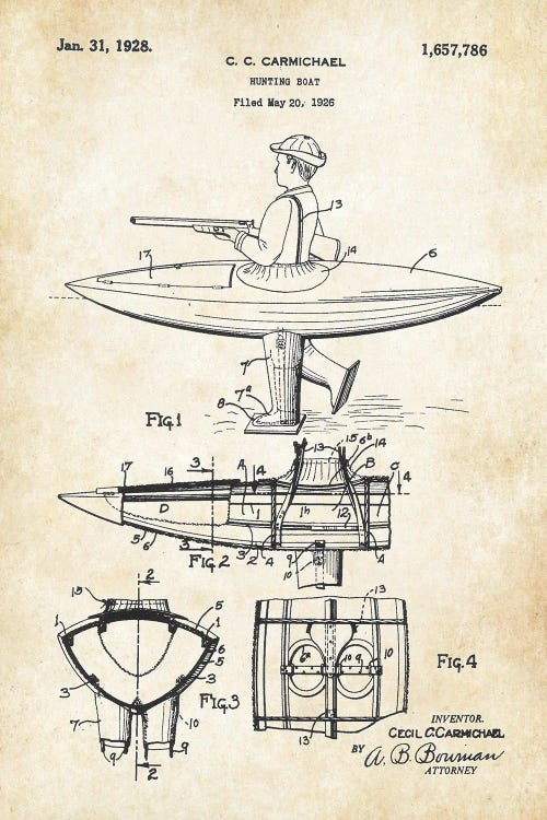 Hunting Boat by Patent77 wall art