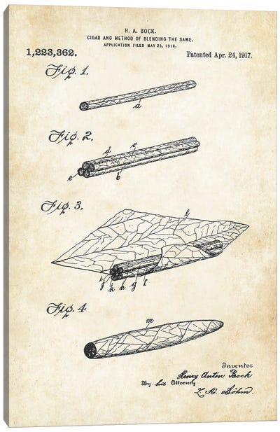 Cigar Rolling Canvas Art Print - Patent77