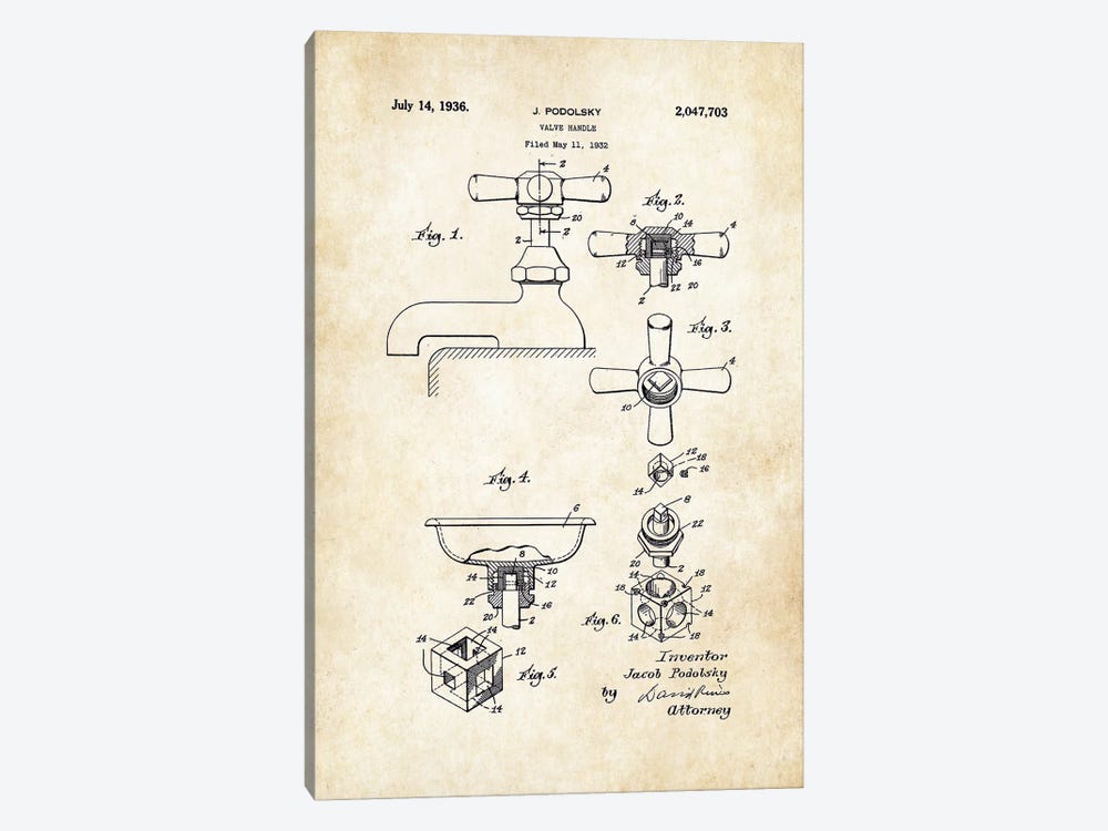 Bathroom Faucet (1936) by Patent77 1-piece Canvas Artwork