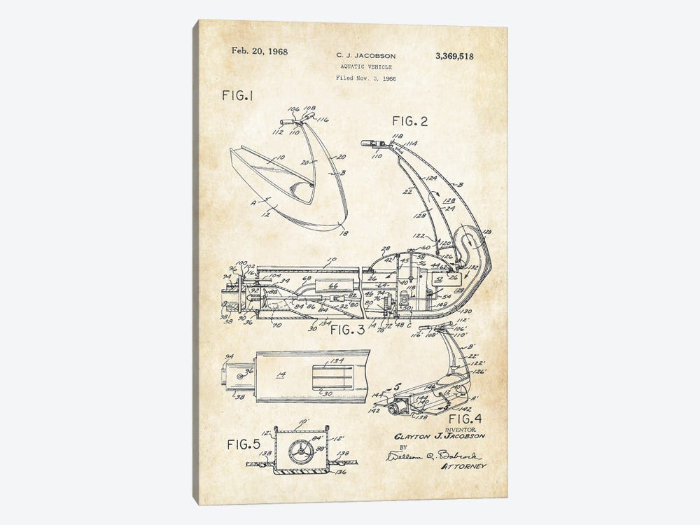 Jet Ski by Patent77 1-piece Canvas Art Print
