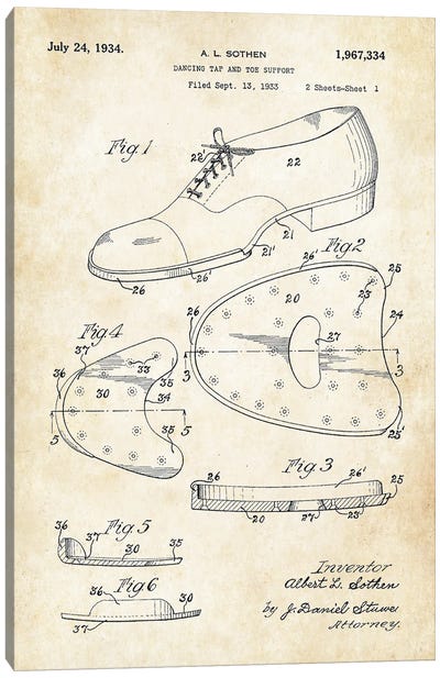 Tap Dancing Shoe Canvas Art Print - Patent77