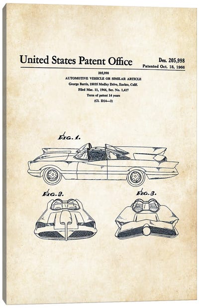 Batman Batmobile (1966) Canvas Art Print - Patent77