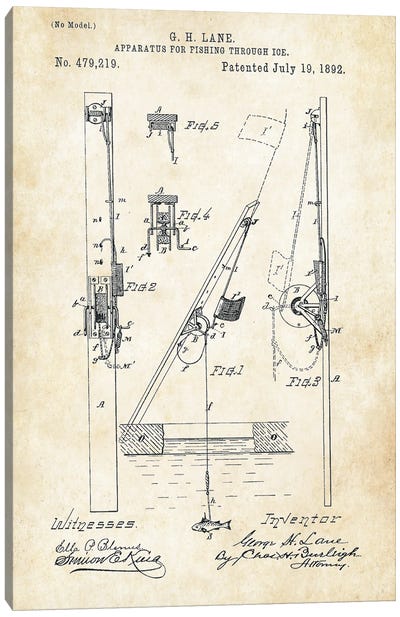 Ice Fishing Apparatus Canvas Art Print - Patent77