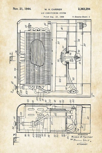 Air Conditioning System by Patent77 framed canvas print