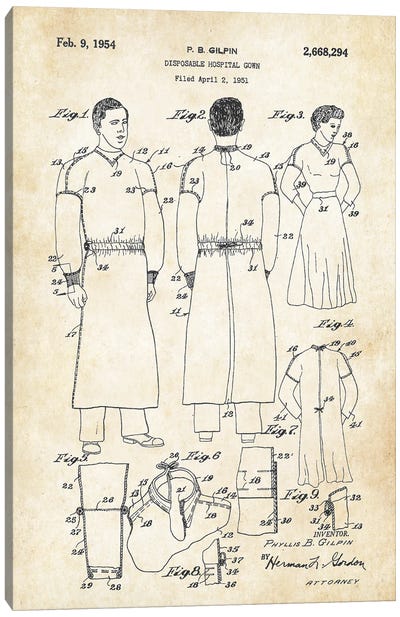 Hospital Gown Canvas Art Print - Patent77