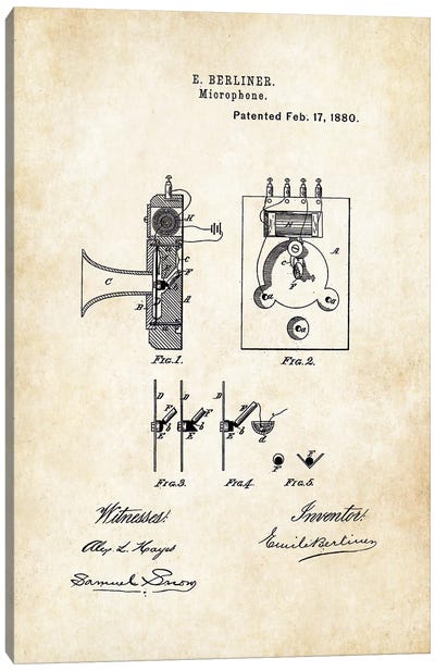 Berliner Microphone Canvas Art Print - Patent77