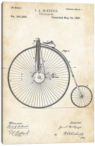 Big Wheel Bicycle (1881) Canvas Art Print - Patent77