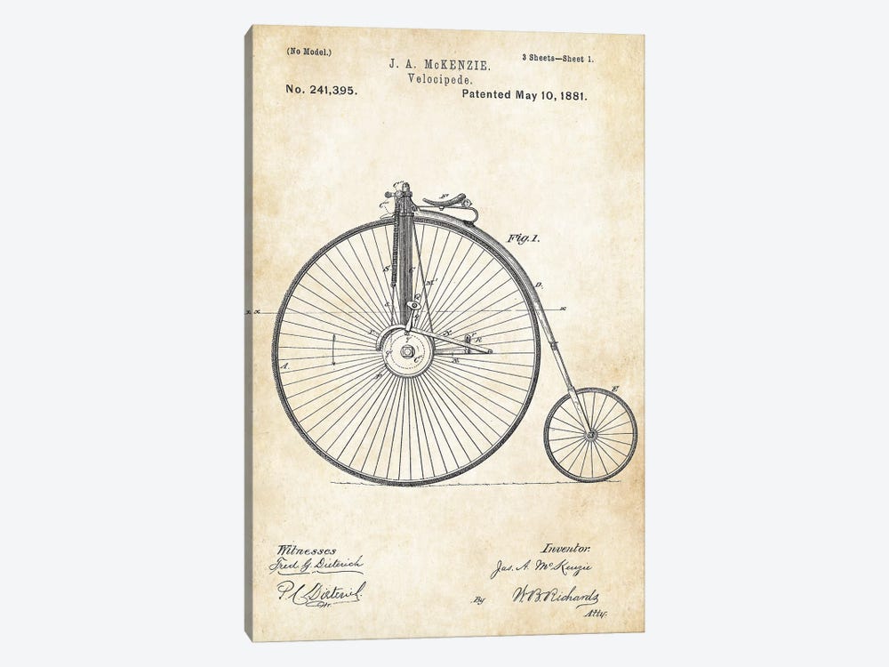 Big Wheel Bicycle (1881) by Patent77 1-piece Art Print