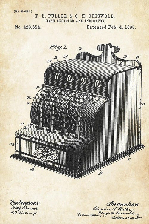 Vintage Cash Register by Patent77 wall art