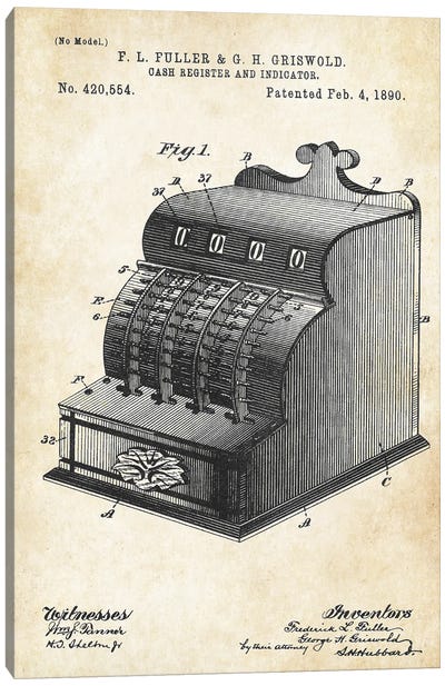Vintage Cash Register Canvas Art Print - Patent77