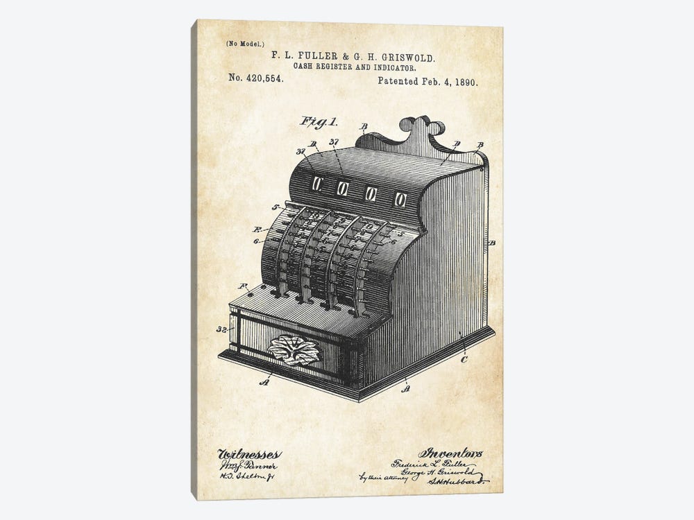 Vintage Cash Register by Patent77 1-piece Canvas Art