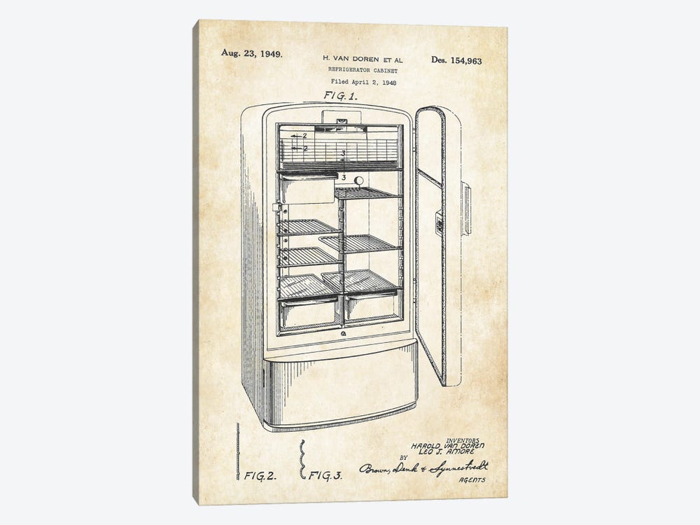 Refrigerator by Patent77 1-piece Canvas Art Print