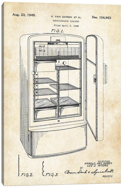 Refrigerator Canvas Art Print - Patent77
