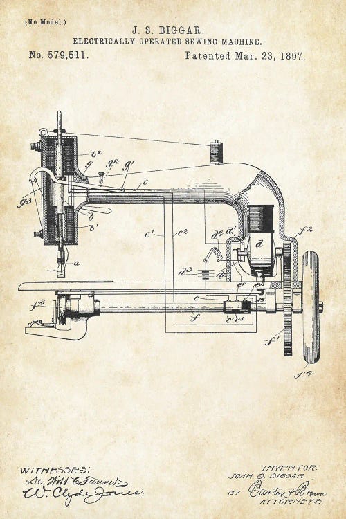 Sewing Machine by Patent77 wall art