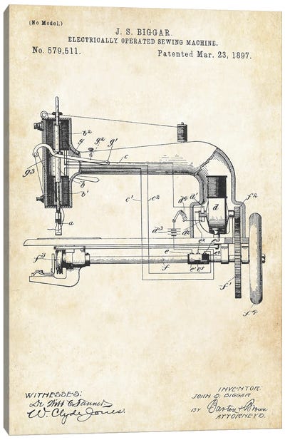 Sewing Machine Canvas Art Print - Patent77