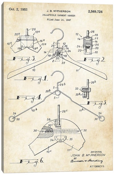 Clothing Hanger Canvas Art Print - Patent77