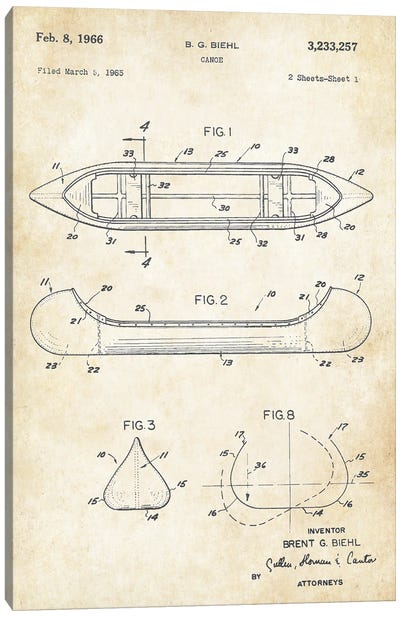 Canoe Canvas Art Print - Patent77