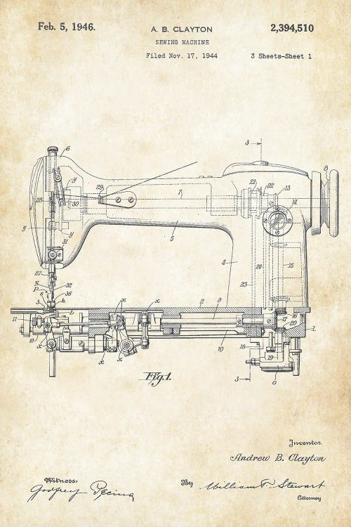Sewing Machine Vintage by Patent77 wall art