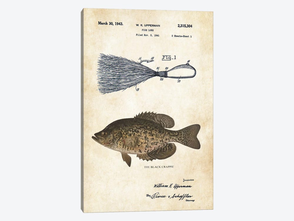 Black Crappie Fishing Lure by Patent77 1-piece Canvas Artwork