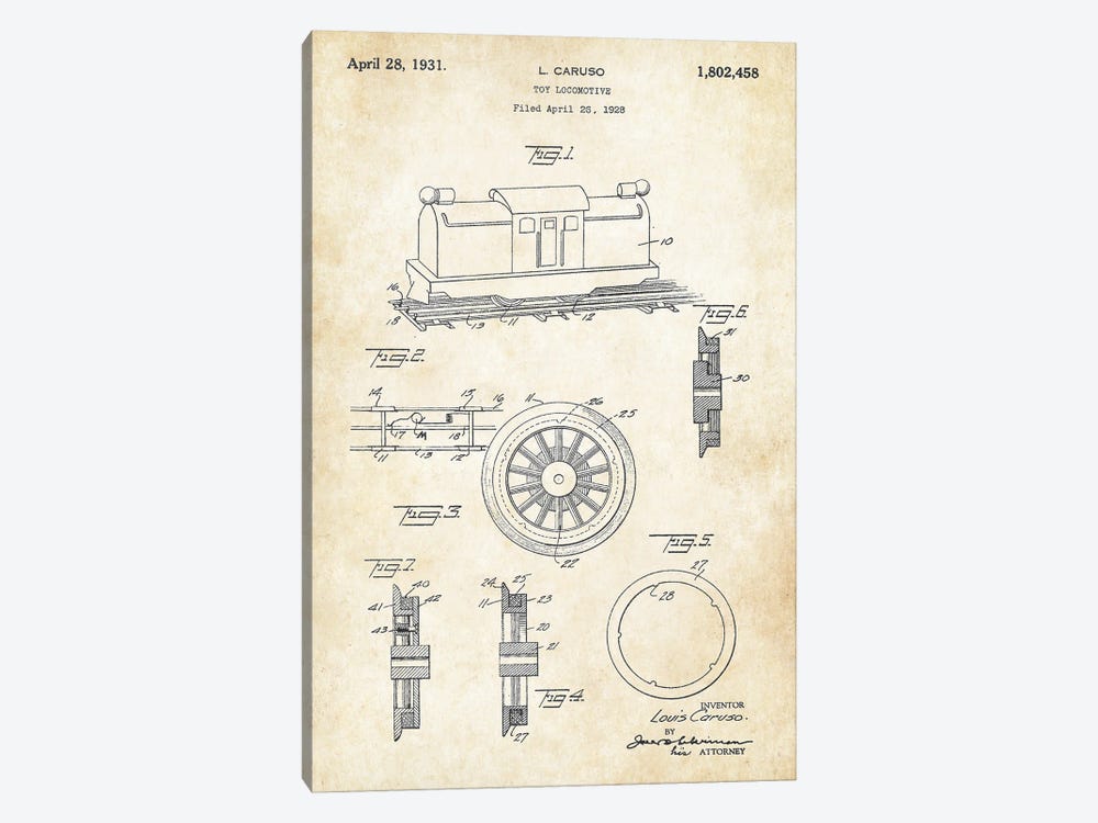 Toy Locomotive by Patent77 1-piece Canvas Print