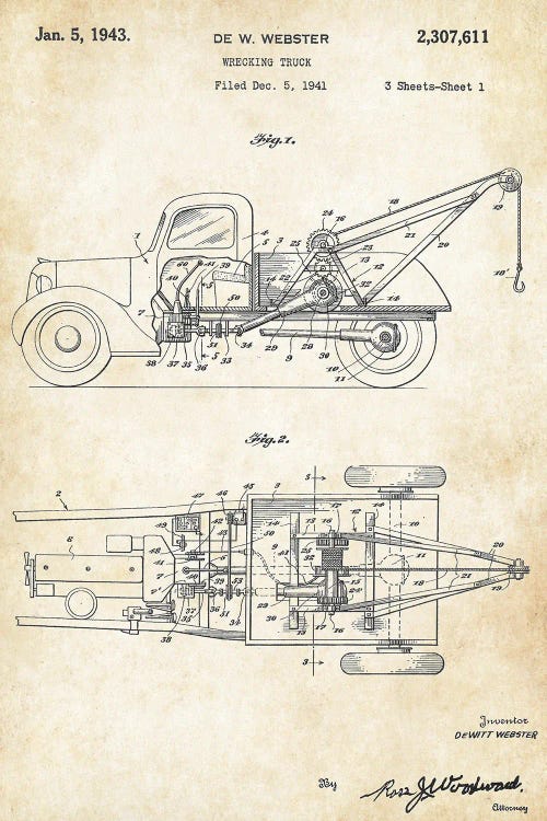 Tow Truck by Patent77 wall art