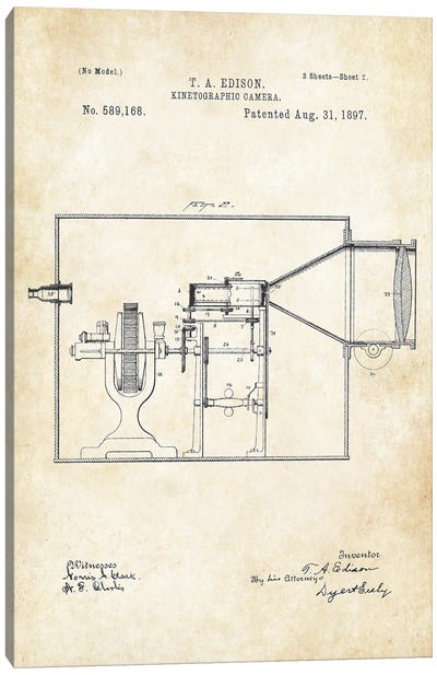 Edison Motion Picture Camera Canvas Art Print - Patent77