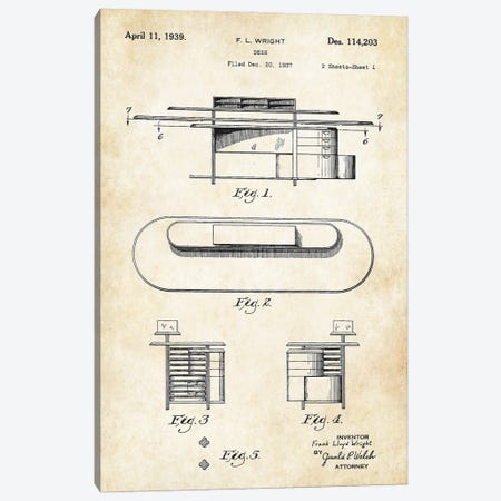 Frank Lloyd Wright Desk Canvas Print #PTN388} by Patent77 Canvas Art