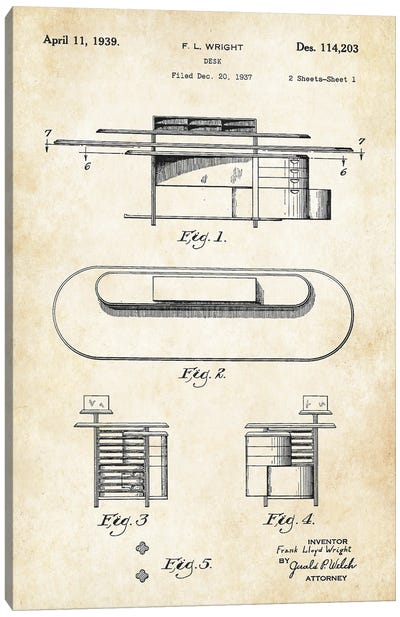 Frank Lloyd Wright Desk Canvas Art Print - Patent77
