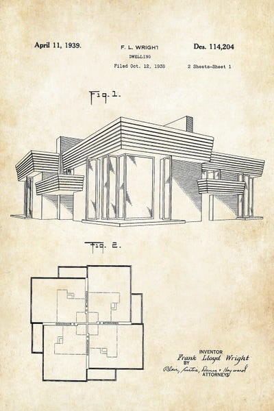 Frank Lloyd Wright House by Patent77 canvas print