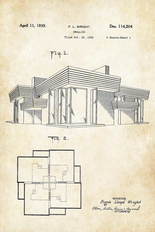 Frank Lloyd Wright House by Patent77 wall art
