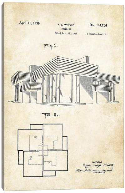 Frank Lloyd Wright House Canvas Art Print - Patent77