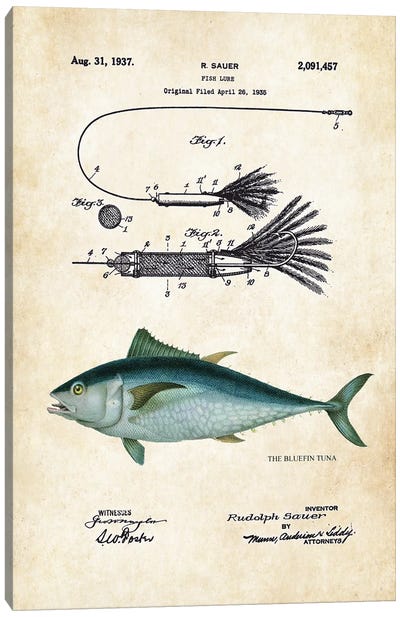 Bluefin Tuna Fishing Lure Canvas Art Print - Patent77