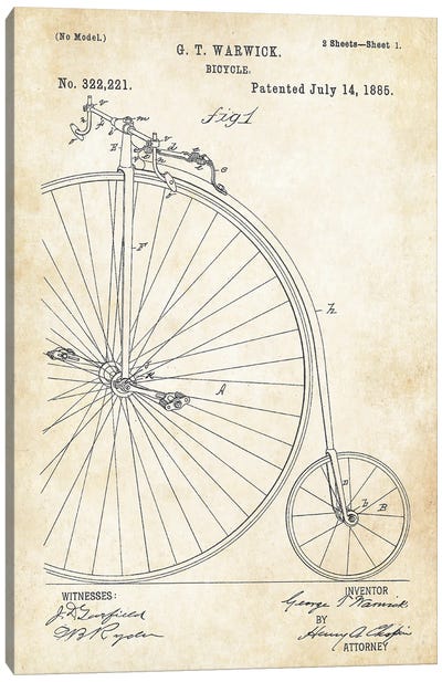 Bicycle Velocipede Canvas Art Print - Patent77