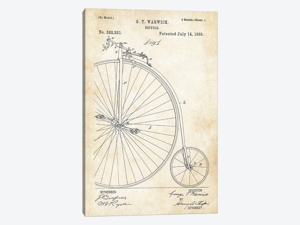 Bicycle Velocipede by Patent77 1-piece Canvas Art
