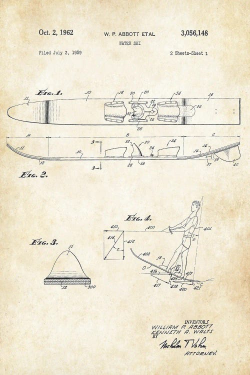 Water Ski by Patent77 wall art