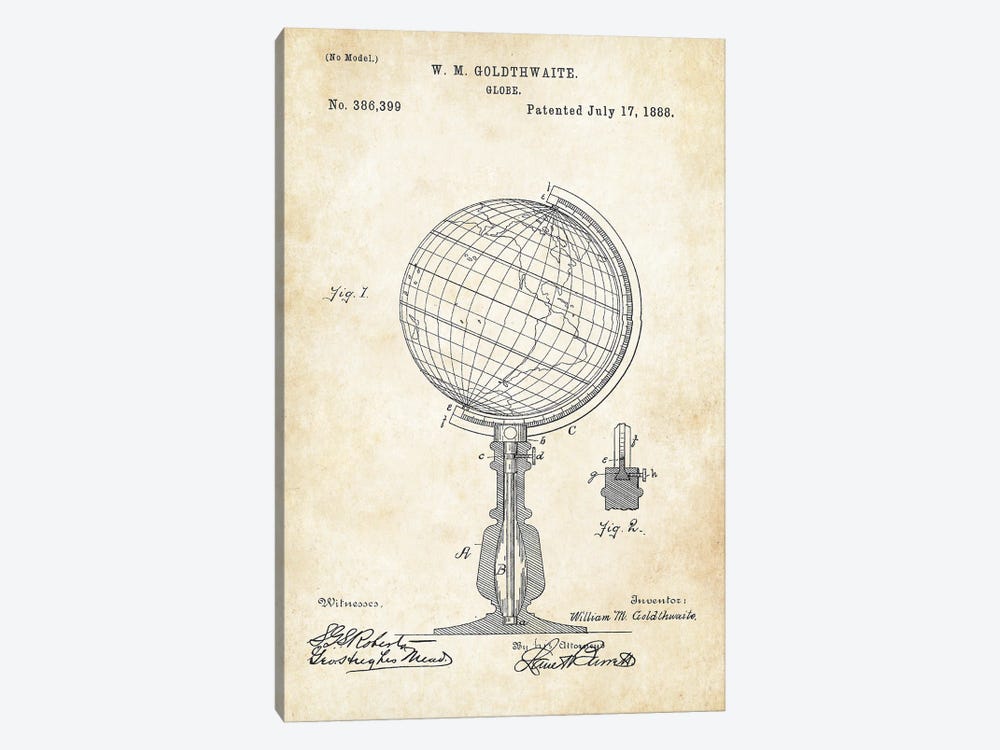 Globe by Patent77 1-piece Canvas Art Print