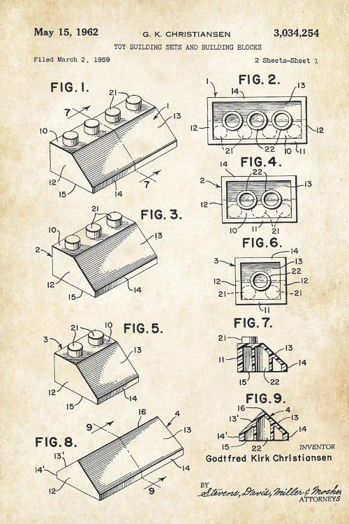 Toy Building Block by Patent77 wall art