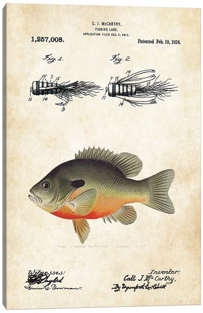Bluegill Sunfish Fishing Lure Canvas Art Print - Patent77